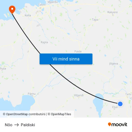 Nõo to Paldiski map
