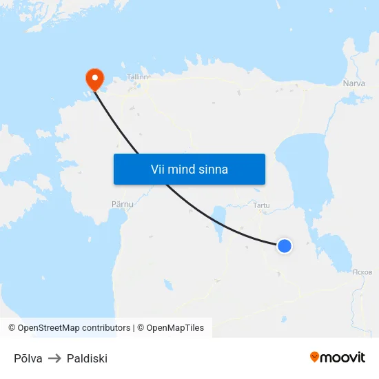 Põlva to Paldiski map
