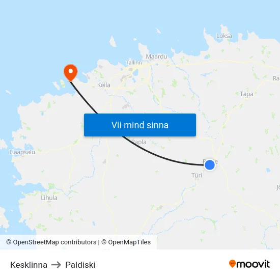 Kesklinna to Paldiski map