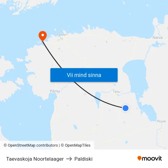 Taevaskoja Noortelaager to Paldiski map