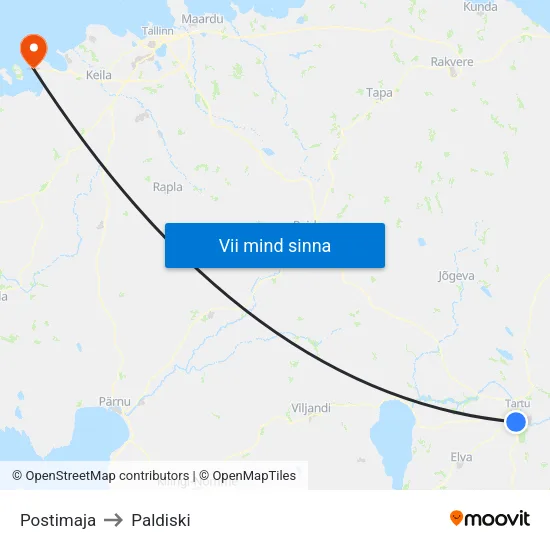 Postimaja to Paldiski map