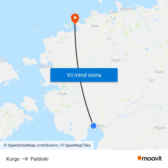 Kurgo to Paldiski map