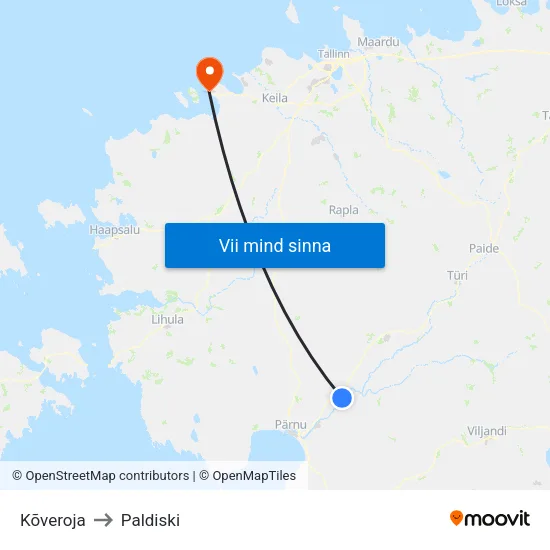 Kõveroja to Paldiski map