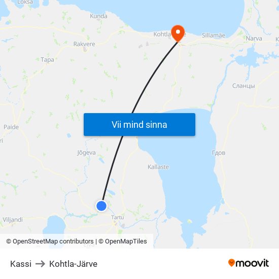 Kassi to Kohtla-Järve map