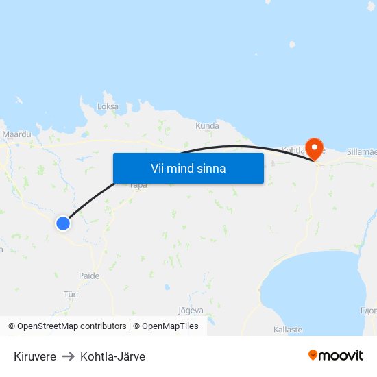 Kiruvere to Kohtla-Järve map