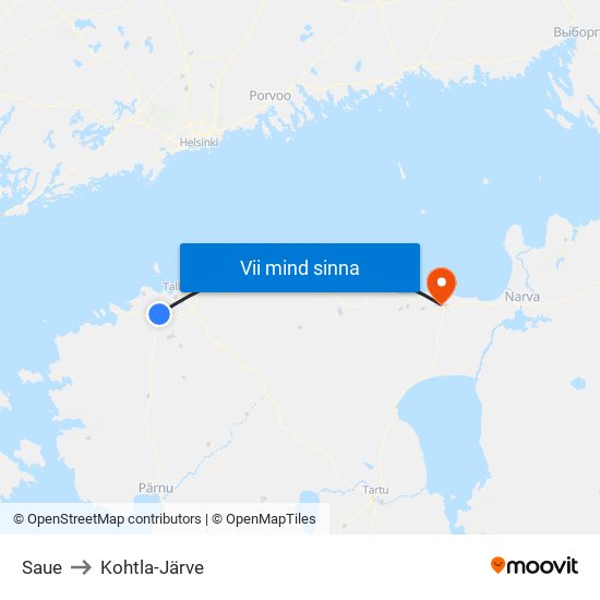 Saue to Kohtla-Järve map