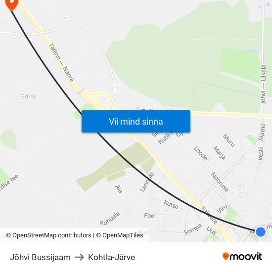 Jõhvi Bussijaam to Kohtla-Järve map