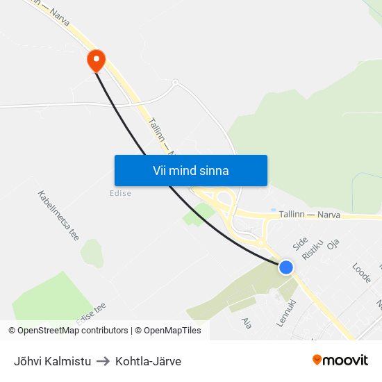 Jõhvi Kalmistu to Kohtla-Järve map