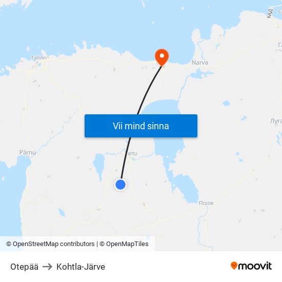 Otepää to Kohtla-Järve map