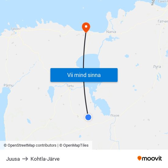 Juusa to Kohtla-Järve map