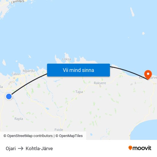 Ojari to Kohtla-Järve map