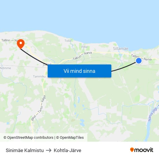 Sinimäe Kalmistu to Kohtla-Järve map