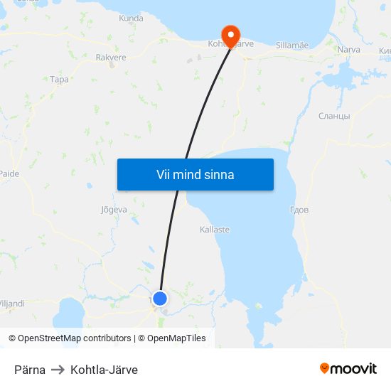 Pärna to Kohtla-Järve map