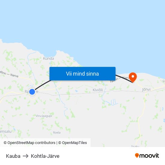 Kauba to Kohtla-Järve map