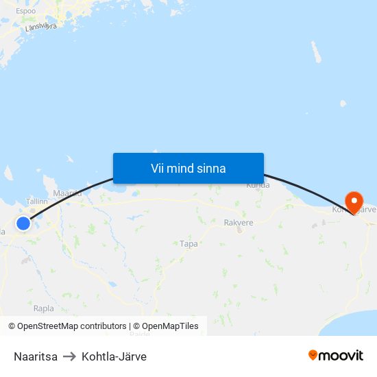 Naaritsa to Kohtla-Järve map