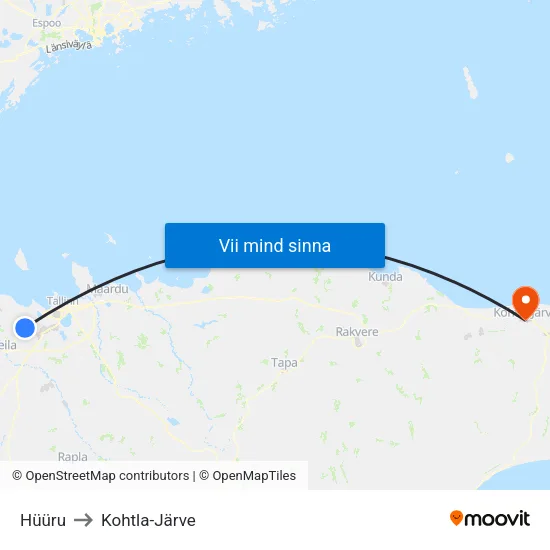 Hüüru to Kohtla-Järve map