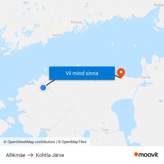 Allikmäe to Kohtla-Järve map
