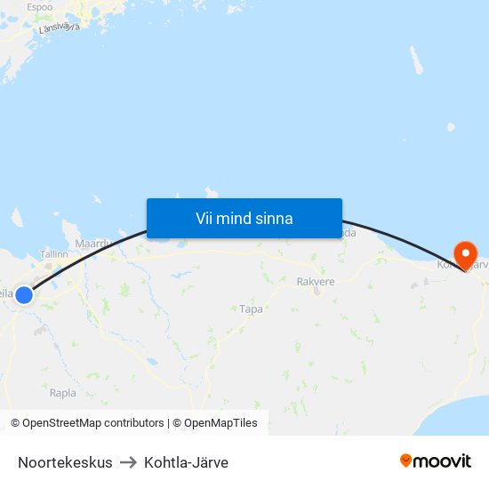 Noortekeskus to Kohtla-Järve map