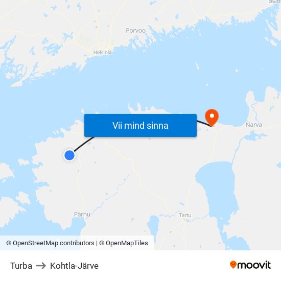 Turba to Kohtla-Järve map