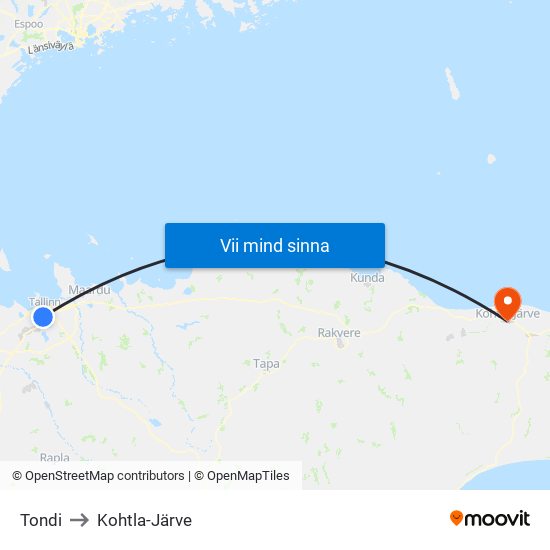 Tondi to Kohtla-Järve map