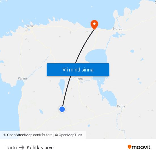 Tartu to Kohtla-Järve map