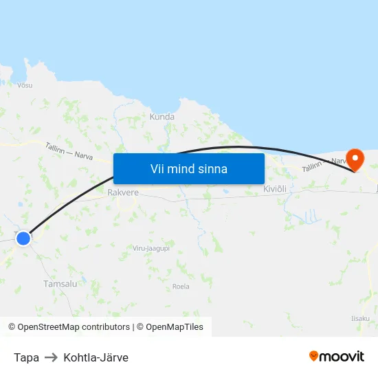 Tapa to Kohtla-Järve map