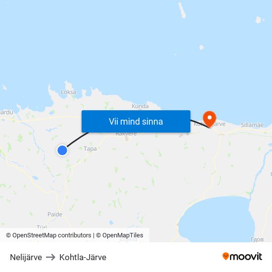 Nelijärve to Kohtla-Järve map
