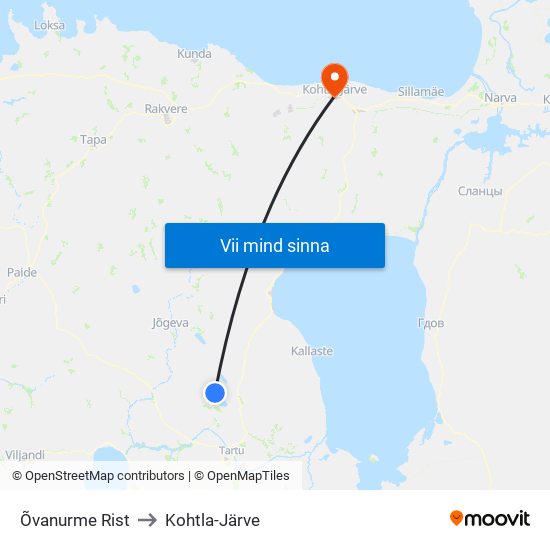 Õvanurme Rist to Kohtla-Järve map