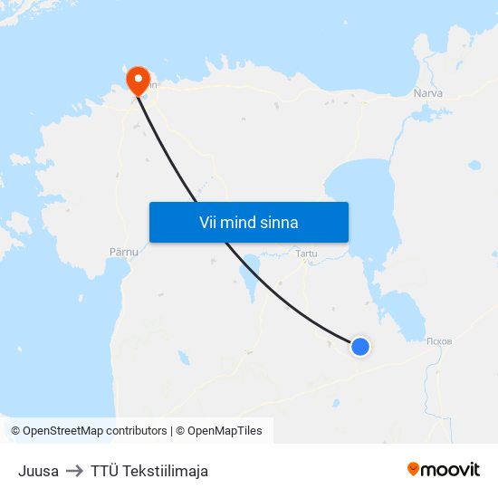 Juusa to TTÜ Tekstiilimaja map