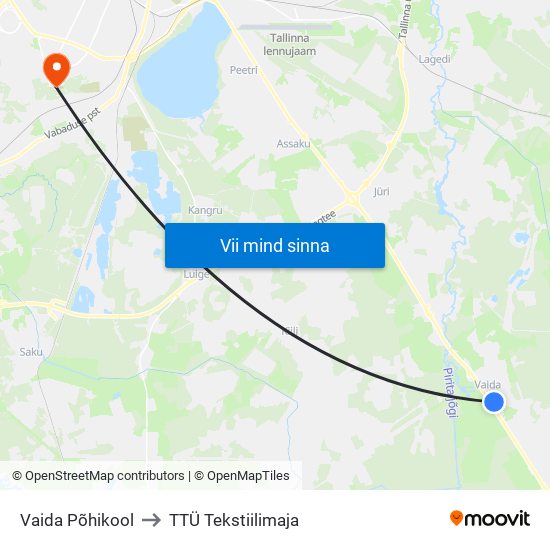 Vaida Põhikool to TTÜ Tekstiilimaja map