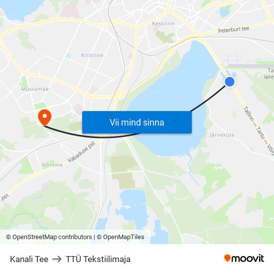 Kanali Tee to TTÜ Tekstiilimaja map