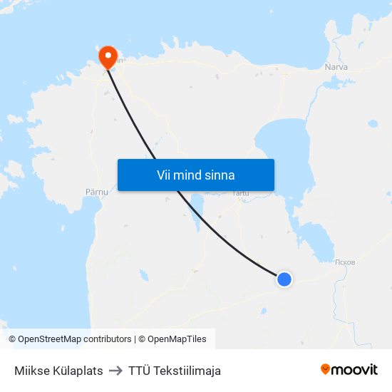 Miikse Külaplats to TTÜ Tekstiilimaja map