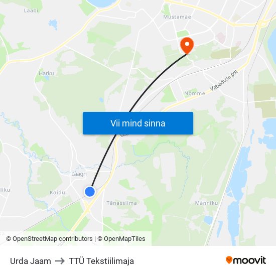 Urda Jaam to TTÜ Tekstiilimaja map