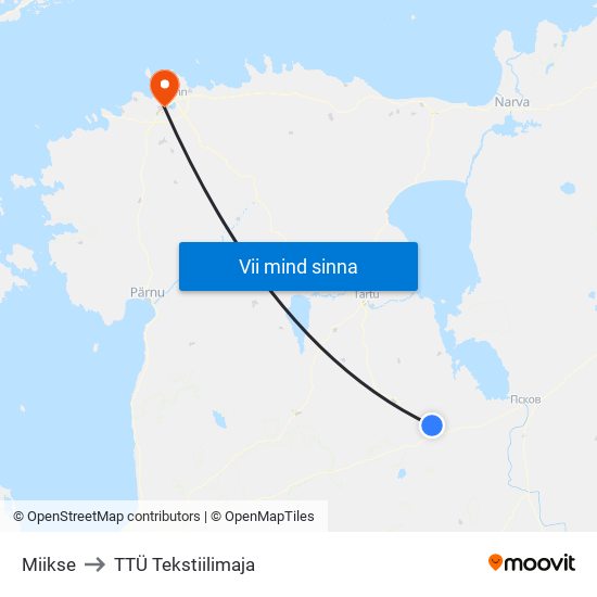 Miikse to TTÜ Tekstiilimaja map