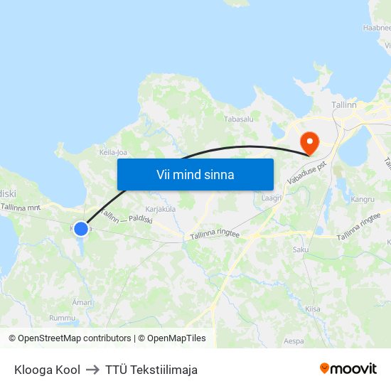 Klooga Kool to TTÜ Tekstiilimaja map