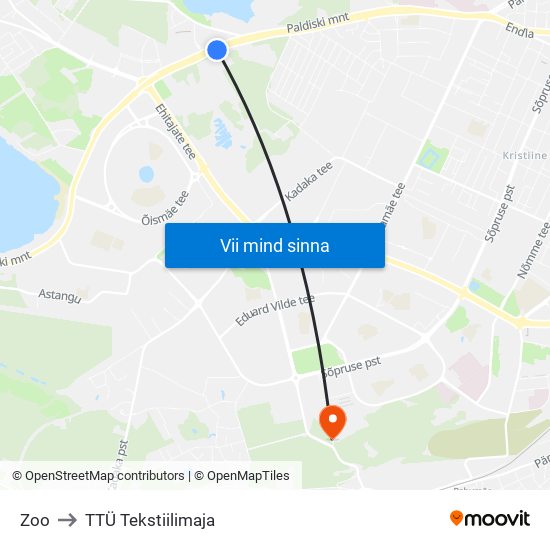 Zoo to TTÜ Tekstiilimaja map