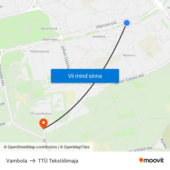 Vambola to TTÜ Tekstiilimaja map
