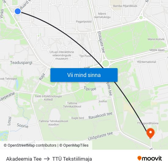 Akadeemia Tee to TTÜ Tekstiilimaja map