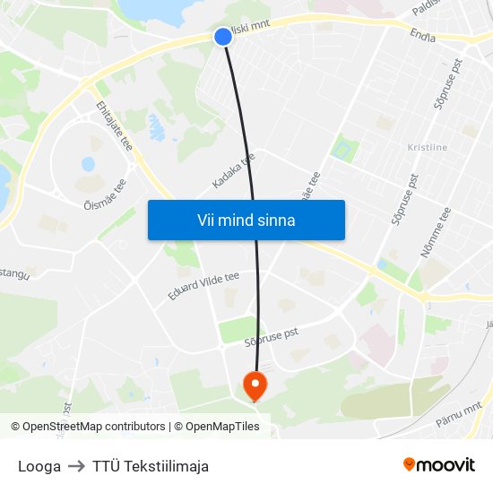 Looga to TTÜ Tekstiilimaja map