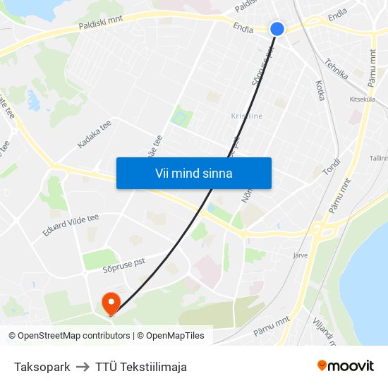 Taksopark to TTÜ Tekstiilimaja map