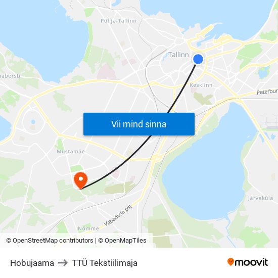 Hobujaama to TTÜ Tekstiilimaja map