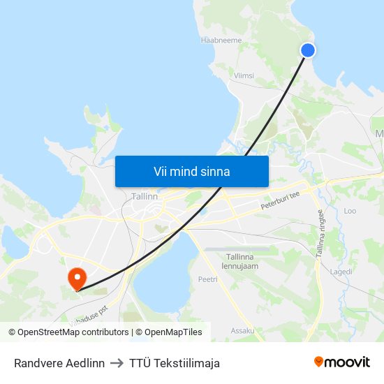 Randvere Aedlinn to TTÜ Tekstiilimaja map