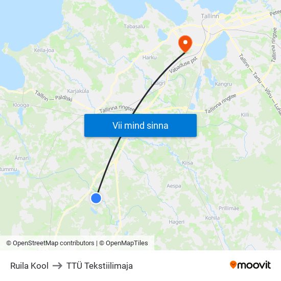 Ruila Kool to TTÜ Tekstiilimaja map