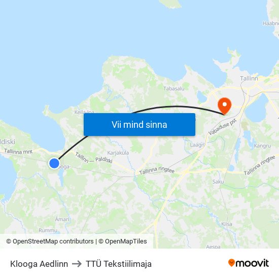 Klooga Aedlinn to TTÜ Tekstiilimaja map