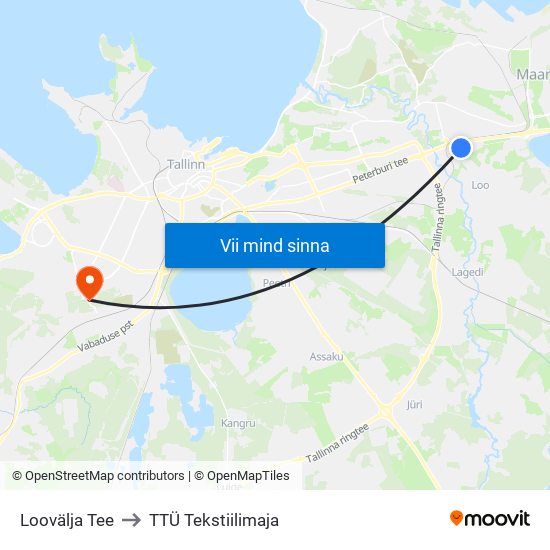 Loovälja Tee to TTÜ Tekstiilimaja map