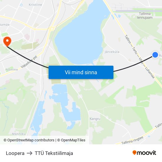 Loopera to TTÜ Tekstiilimaja map