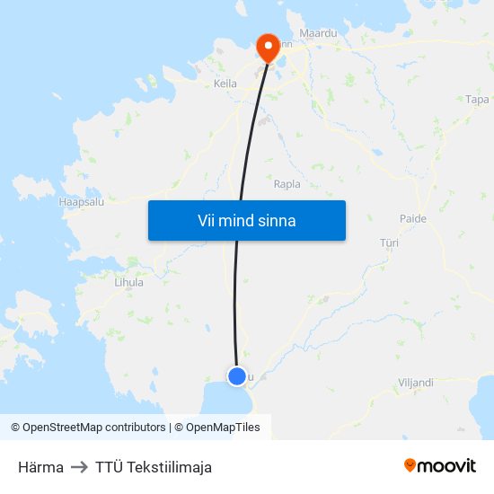 Härma to TTÜ Tekstiilimaja map