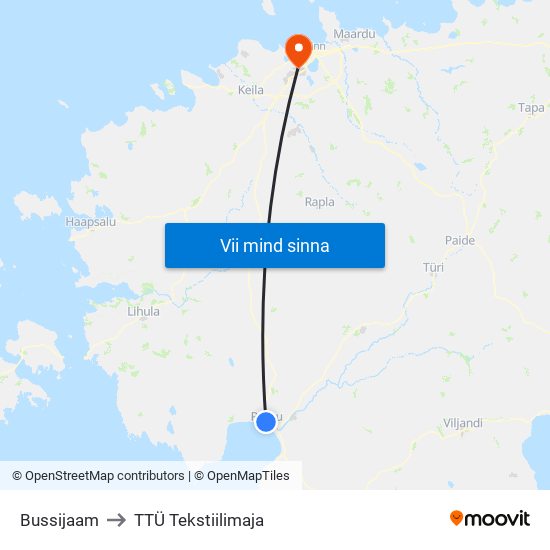 Bussijaam to TTÜ Tekstiilimaja map