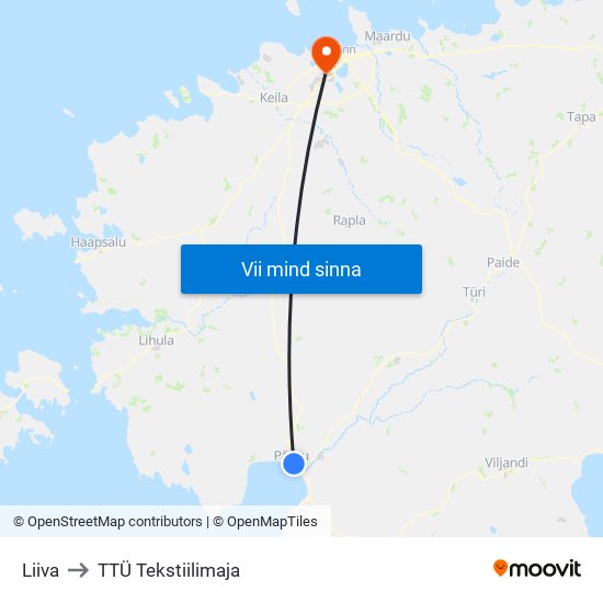 Liiva to TTÜ Tekstiilimaja map