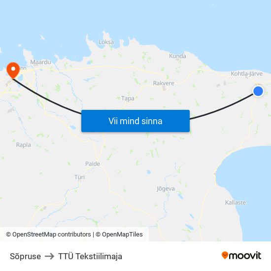 Sõpruse to TTÜ Tekstiilimaja map